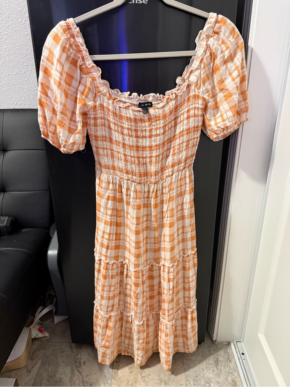 As U Wish Orange and White Gingham Smocked Midi Dress Tennessee Vols Game day